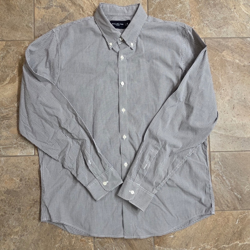 Abercrombie & Fitch Men's XL Gray Gingham Button‎ Down Stretch Shirt